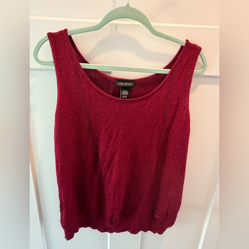 Lane Bryant 22/24 Metallic Sweater Tank Red Sleeveless Plus Size Top